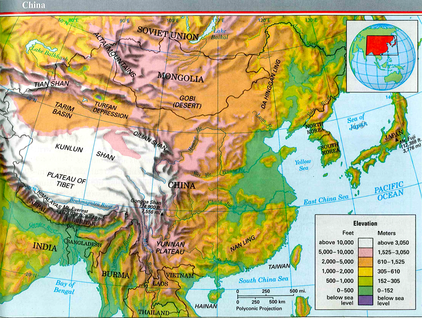 Topographic Map of China